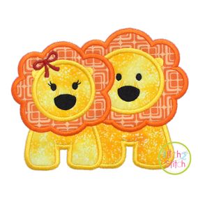 Lion Pair Applique Digital Machine Embroidery Designs by JuJu
