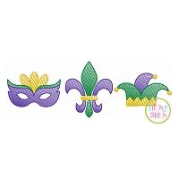 Mardi Gras Trio Sketch | Machine Embroidery Designs by JuJu