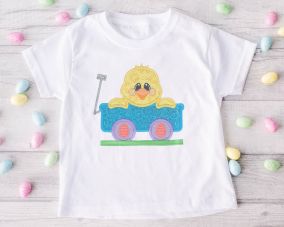 Chick In Wagon Applique | Machine Embroidery Designs by JuJu