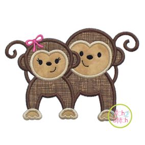 Monkey Applique Digital Machine Embroidery Designs by JuJu