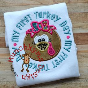 My First Turkey Day Girl | Machine Embroidery Designs by JuJu