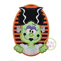 Oval Frankenstein Bride Applique | Machine Embroidery Designs by JuJu
