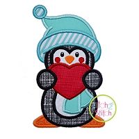 Penguin Holding Heart Boy Applique | Machine Embroidery Designs by JuJu