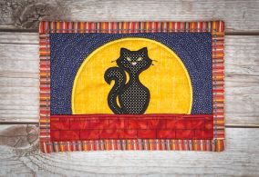 Black Cat Moon Mug Rug | Machine Embroidery Designs by JuJu
