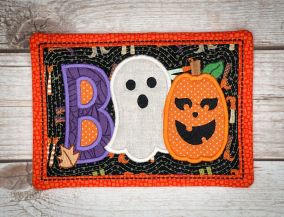 In The Hoop Boo Mug Rug | Machine Embroidery Designs by JuJu