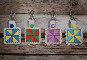 ITH Snap Tab Key Fob Pinwheel 1 Quilt Block | Machine Embroidery Designs by JuJu