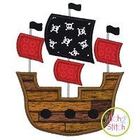 Pirate Ship Applique | Machine Embroidery Designs by JuJu