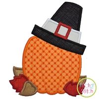 Pumpkin with Pilgrim Hat Applique | Machine Embroidery Designs by JuJu