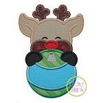 Reindeer Boy Ornament Peeker Applique | Machine Embroidery Designs by JuJu