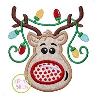 Reindeer Boy with Lights 2 Applique | Machine Embroidery Designs by JuJu