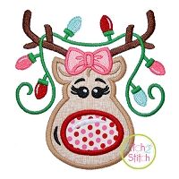 Reindeer Girl with Lights 2 Applique | Machine Embroidery Designs by JuJu