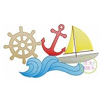 Sailboat Wave Scene Sketch Embroidery | Machine Embroidery Designs by JuJu