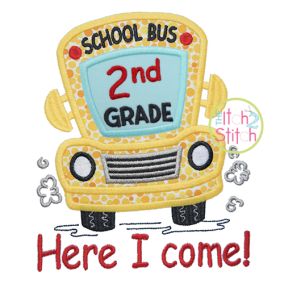 School Bus Grades 2nd Applique | Machine Embroidery Designs by JuJu