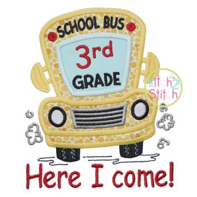 School Bus Grades 3rd Applique | Machine Embroidery Designs by JuJu