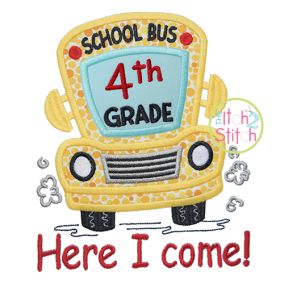 School Bus Grades 4th Applique | Machine Embroidery Designs by JuJu