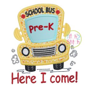School Bus Grades Pre-K Applique | Machine Embroidery Designs by JuJu
