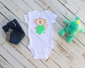 Shamrock Monkey Boy Applique | Machine Embroidery Designs by JuJu