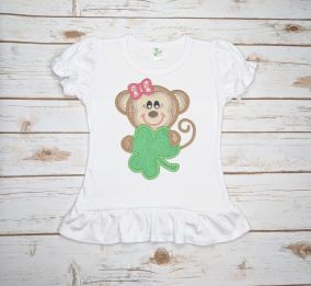 Shamrock Monkey Girl Applique | Machine Embroidery Designs by JuJu