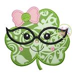 Shamrock Glasses Girl Applique | Machine Embroidery Designs by JuJu