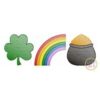 Shamrock Rainbow Pot of Gold Trio Sketch | Machine Embroidery Designs by JuJu