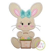 Sitting Bunny Basket Girl Applique | Machine Embroidery Designs by JuJu