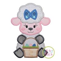 Sitting Lamb Basket Girl Applique | Machine Embroidery Designs by JuJu