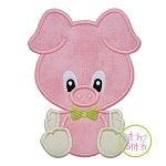 Sitting Pig Boy Applique | Machine Embroidery Designs by JuJu