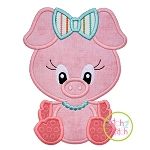 Sitting Pig Girl Applique | Machine Embroidery Designs by JuJu