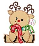 Sitting Reindeer Candy Cane Applique | Machine Embroidery Designs by JuJu