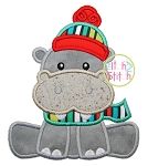 Sitting Winter Hippo Applique | Machine Embroidery Designs by JuJu