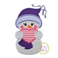 Snowgirl Holding Heart Applique | Machine Embroidery Designs by JuJu