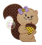 Squirrel Acorn Girl Applique | Machine Embroidery Designs by JuJu