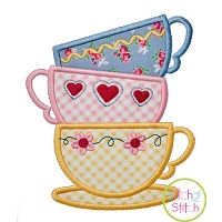 Stacked Tea Cups Applique | Machine Embroidery Designs by JuJu