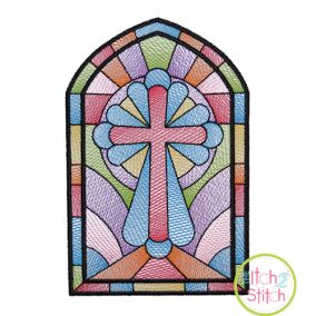Itch 2 Stitch Stained Glass Cross Sketch Digital Embroidery Machine Designs by JuJu