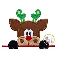 Surprised Reindeer Boy Peeker Applique | Machine Embroidery Designs by JuJu