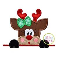 Surprised Reindeer Girl Peeker Applique | Machine Embroidery Designs by JuJu