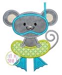 Swimming Mouse Applique | Machine Embroidery Designs by JuJu