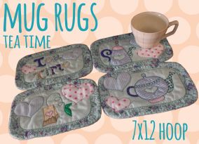 Tea Time Mug Rugs | Machine Embroidery Designs by JuJu