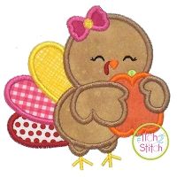 Turkey Hugging Pumpkin Girl Applique | Machine Embroidery Designs by JuJu