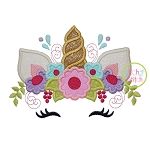 Unicorn Horn with Flowers Applique | Machine Embroidery Designs by JuJu