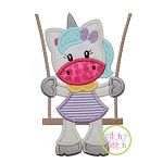 Unicorn in the Swing Girl Applique| Machine Embroidery Designs by JuJu