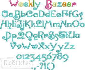 Weekly Bazaar Embroidery Font | Machine Embroidery Designs by JuJu