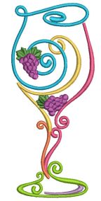 Whimsical Wine Glasses Machine Embroidery Designs by JuJu