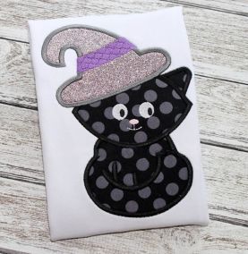 Witch Cat Halloween Applique Design
