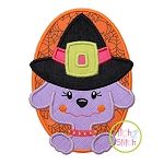 Witch Dog Oval Applique | Machine Embroidery Designs by JuJu