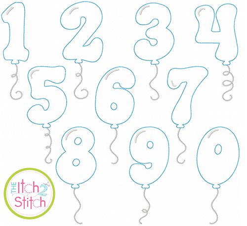 Balloon Numbers Bean Applique | Machine Embroidery Designs by JuJu