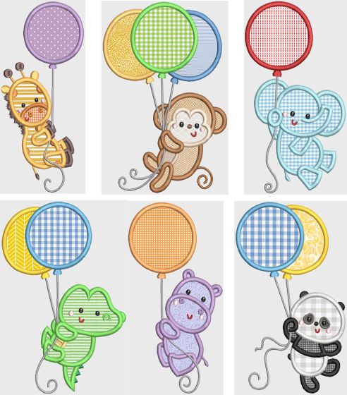 Floating Balloon Critters Machine Embroidery Designs by JuJu 