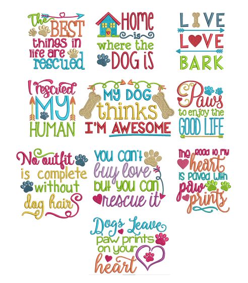 Dog Sayings Set 1 Machine Embroidery Designs by JuJu