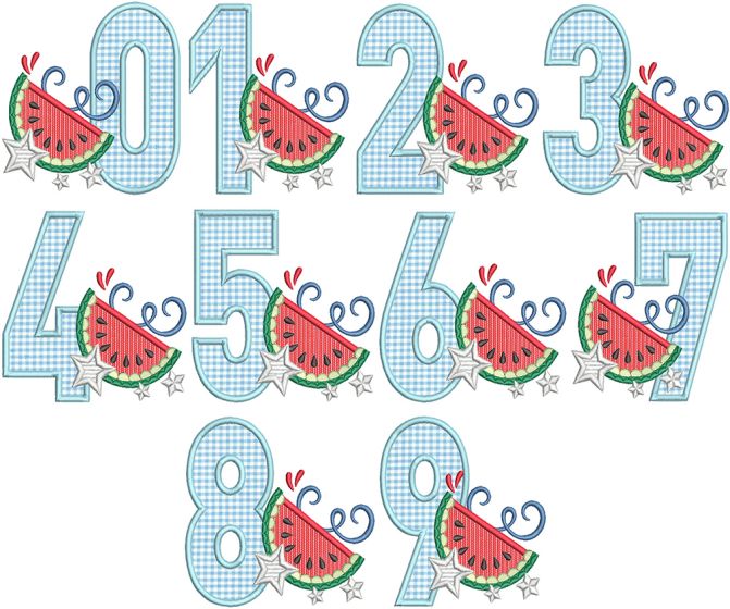 Watermelon Applique Numbers | Machine Embroidery Designs by JuJu