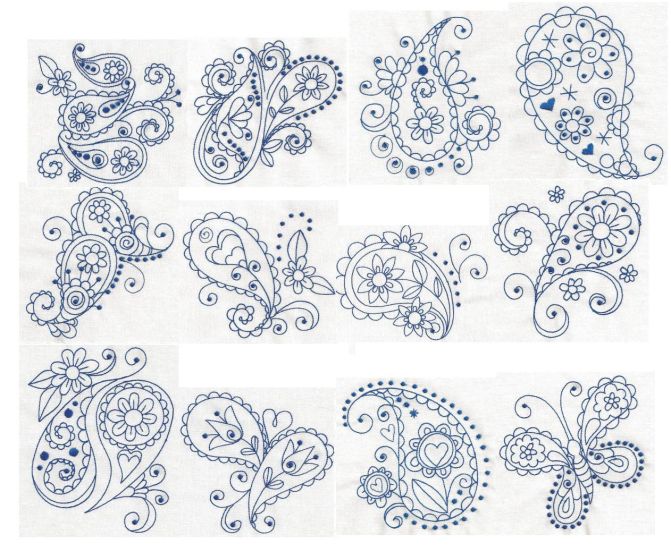 Paisley Blues Redwork Machine Embroidery Designs by JuJu